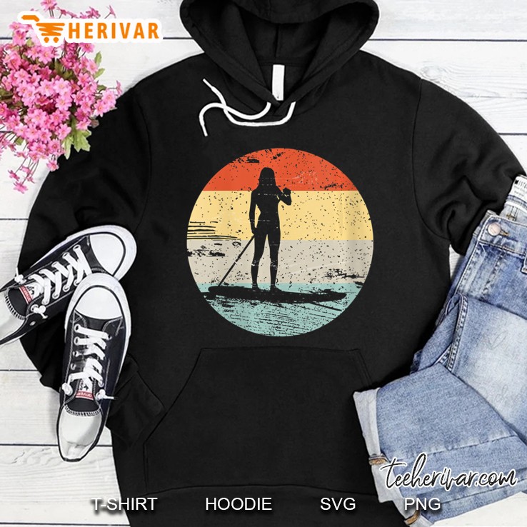 Womens Stand Up Paddle Board Sup Sporty Woman Silhouette Design V-Neck Hoodie
