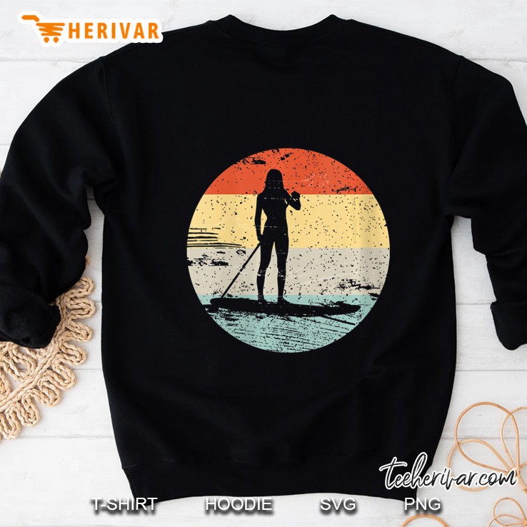 Womens Stand Up Paddle Board Sup Sporty Woman Silhouette Design V-Neck Sweatshirt