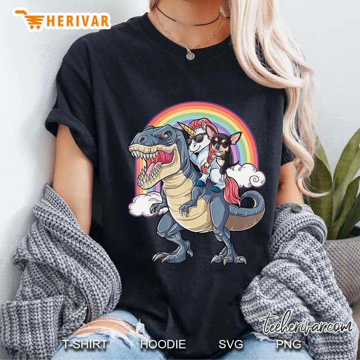 Chihuahua And Unicorn Ride T-Rex Like Boss Funny Ladies Tee