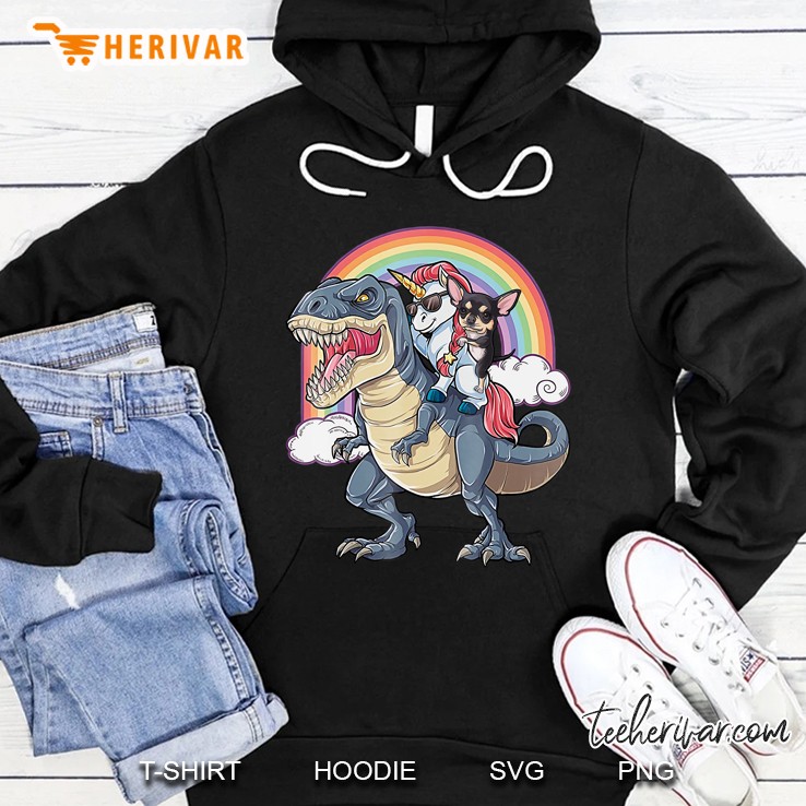 Chihuahua And Unicorn Ride T-Rex Like Boss Funny Hoodie