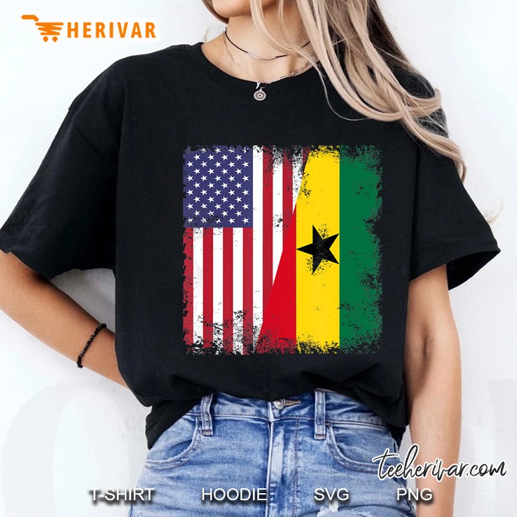 Half Ghanaian Flag Vintage Ghana Usa Gift Ladies Tee