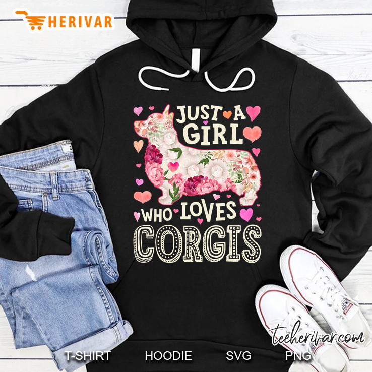 Just A Girl Who Loves Corgis Dog Silhouette Flower Floral Hoodie