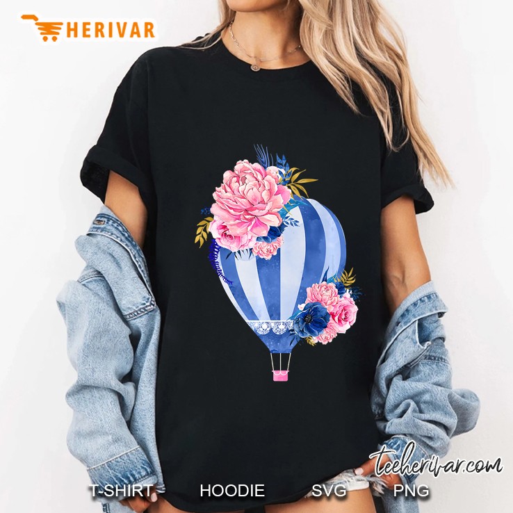Lovely Blue Hot Air Balloon Flower Art Premium Ladies Tee