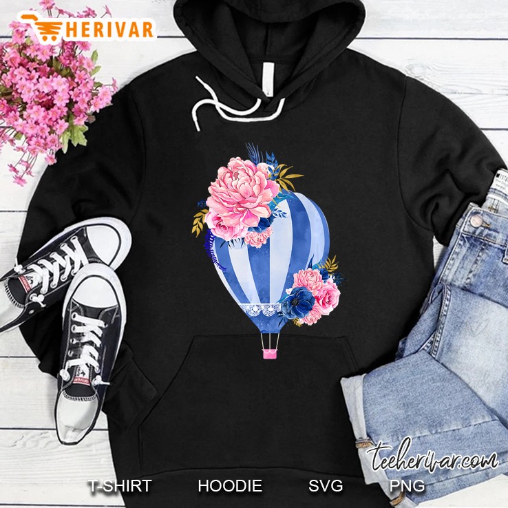 Lovely Blue Hot Air Balloon Flower Art Premium Hoodie