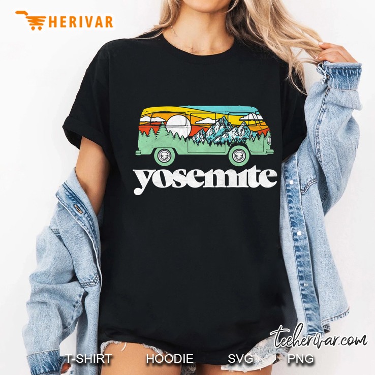 Retro Yosemite National Park Hippie Van & Mountains Ladies Tee