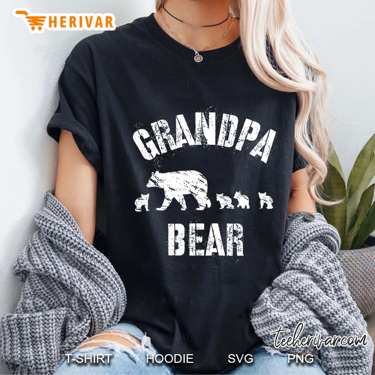 Vintage Grandpa Bear With 4 Four Cubs Grandfather Gift Ladies Tee
