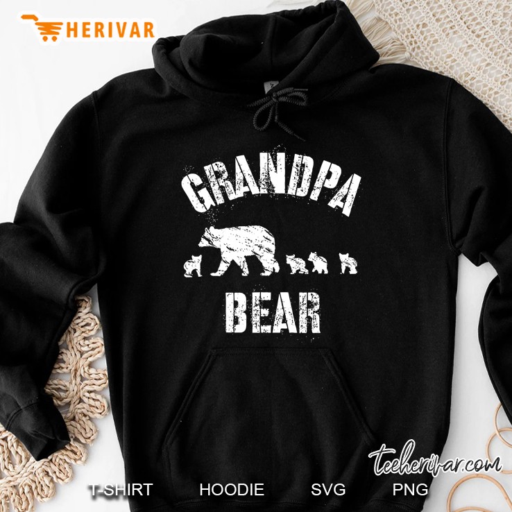 Vintage Grandpa Bear With 4 Four Cubs Grandfather Gift Hoodie