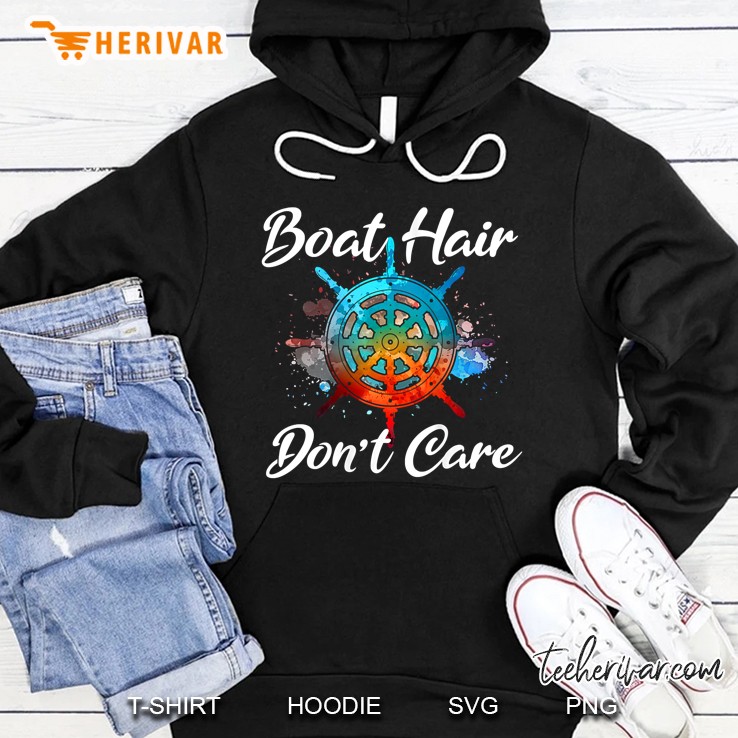 Womens Boat Hair Dont Care Ship Wheel Funny Beach Diving Lover Gift Hoodie