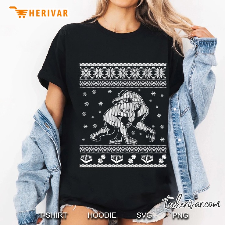 Wrestling Wrestlers Ugly Christmas Sweater Style Ladies Tee