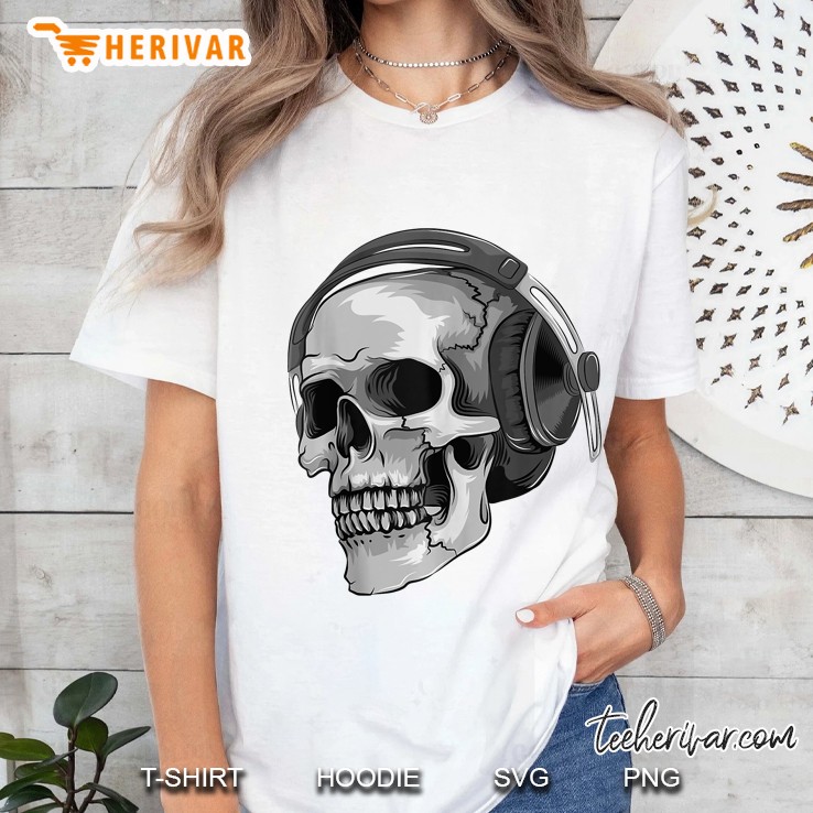 Headphone Skull Electronic Hard Style Musician Ladies Tee