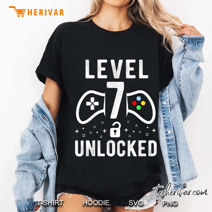 Kids 7Th Birthday Shirt Level 7 Unlocked Funny Video Gamer Gift Hoodie