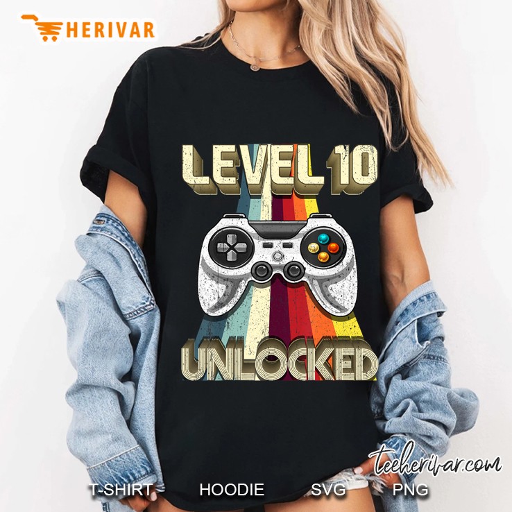 Level 10 Unlocked Retro Video Game 10Th Birthday Gamer Gift Ladies Tee