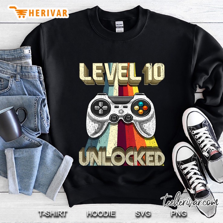 Level 10 Unlocked Retro Video Game 10Th Birthday Gamer Gift Sweatshirt
