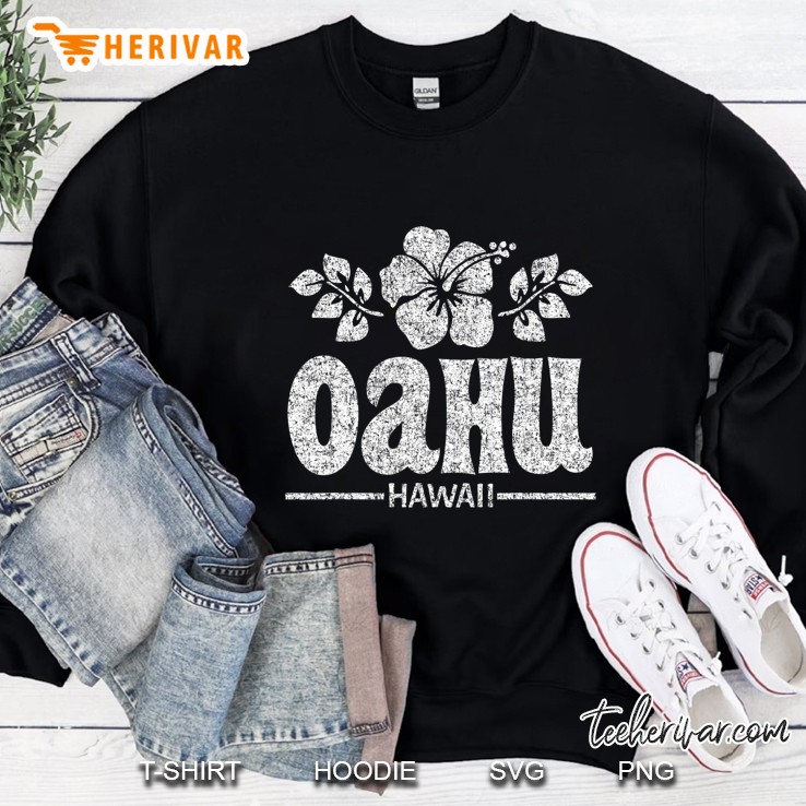 Oahu Hawaiian Flowers Distressed White Print Sweatshirt