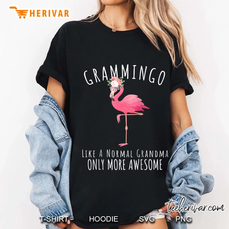 Womens Grammingo Like An Grandma Only Awesome Floral Flamingo Gift Raglan Baseball Tee Ladies Tee