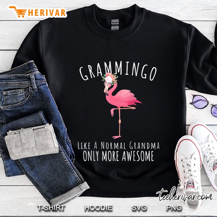 Womens Grammingo Like An Grandma Only Awesome Floral Flamingo Gift Raglan Baseball Tee Sweatshirt