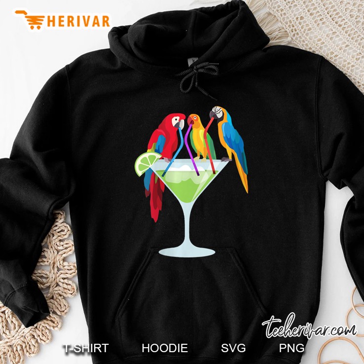 Womens Parrots Drinking Margarita Tropical Vacation Hawaiian Birds V-Neck Hoodie