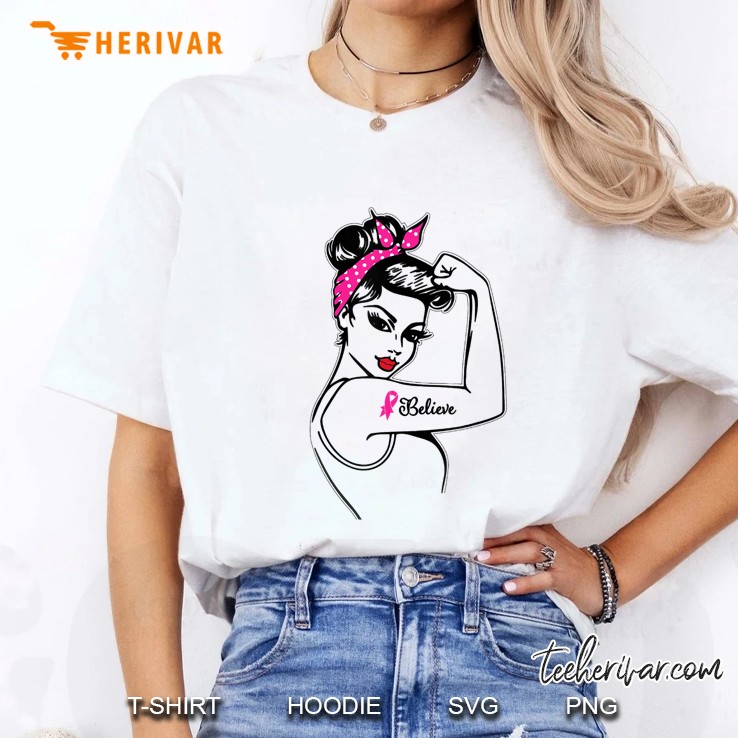 Pink Ribbon Breast Cancer Awareness Support Warrior Women Ladies Tee
