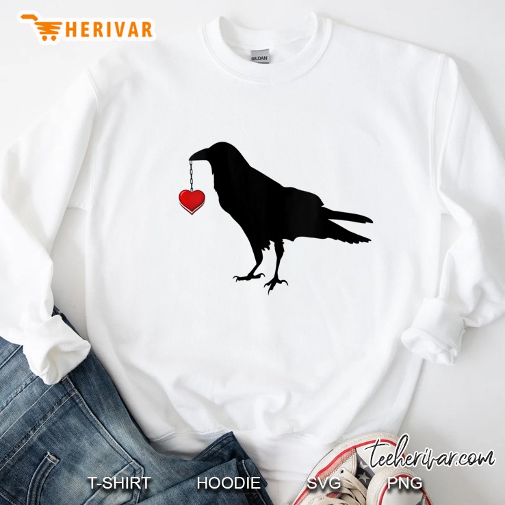 Womens Blackbird With Heart Crow V-Neck Sweatshirt