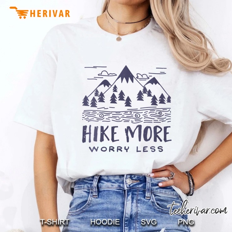 Womens Hike More, Worry Less - Cool Hiking Backpacking Quote V-Neck Ladies Tee
