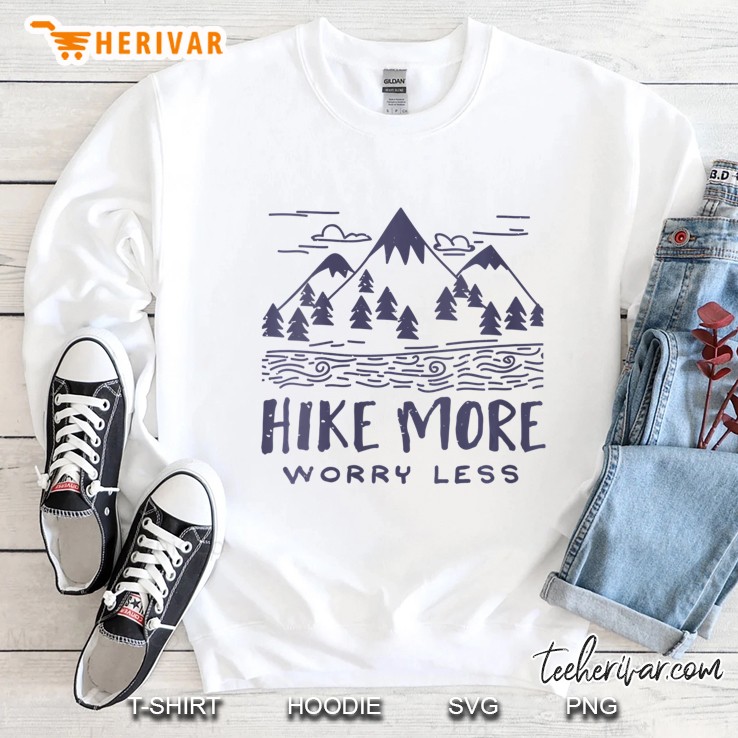 Womens Hike More, Worry Less - Cool Hiking Backpacking Quote V-Neck Sweatshirt