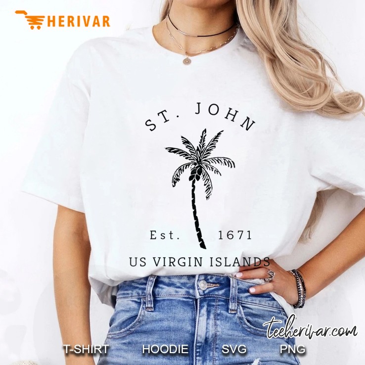 Womens Retro Cool St. John Usvi Beach Palm Tree Souvenir V-Neck Ladies Tee