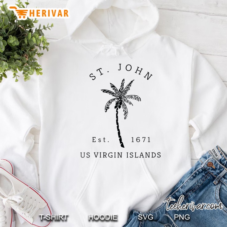 Womens Retro Cool St. John Usvi Beach Palm Tree Souvenir V-Neck Hoodie