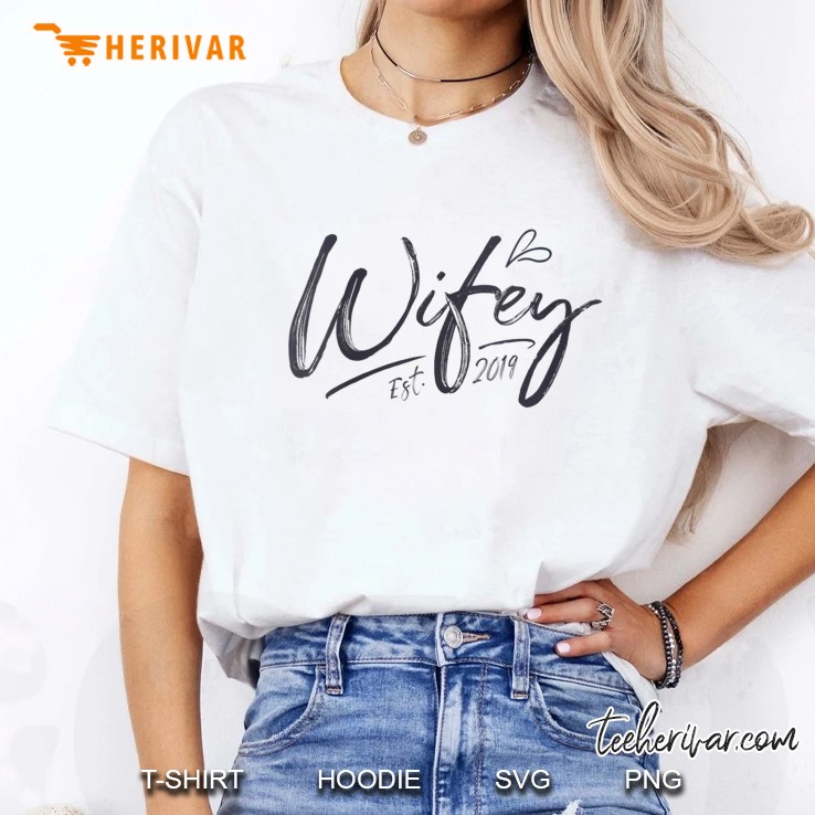 Womens Wifey Est 2019 Hubby Wifey 1St Year Anniversary Couple Gift V-Neck Hoodie