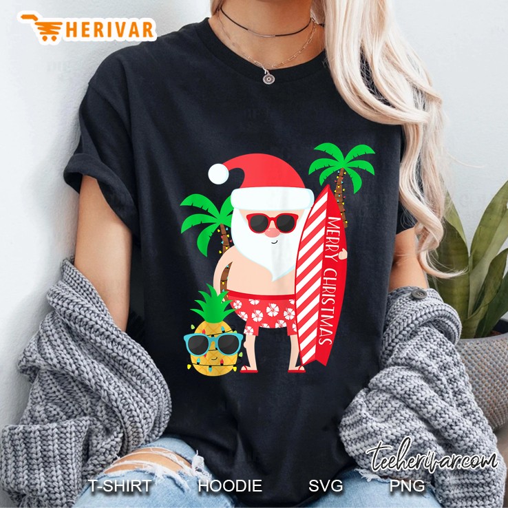 Gift For Men Women Couples Santa Surfing Christmas In July Ladies Tee