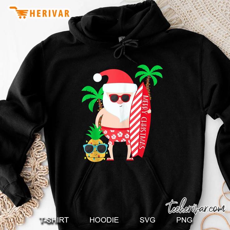 Gift For Men Women Couples Santa Surfing Christmas In July Hoodie