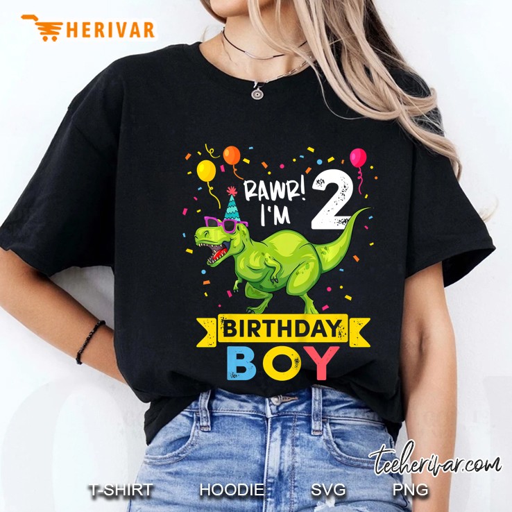 Kids 2 Year Old Shirt 2Nd Birthday Boy T Rex Dinosaur Hoodie