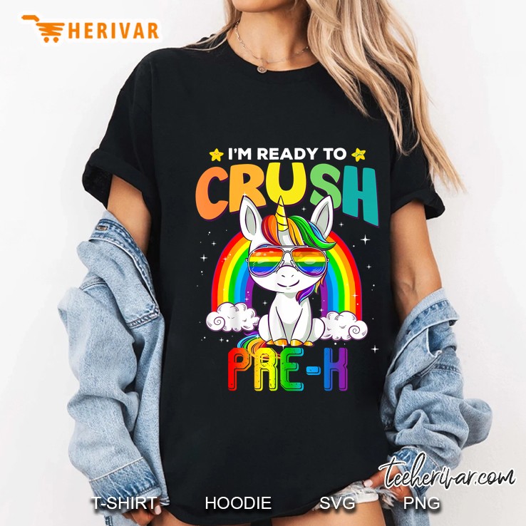 Kids First Day Of Pre-K Unicorn Rainbow Back To School Ladies Tee