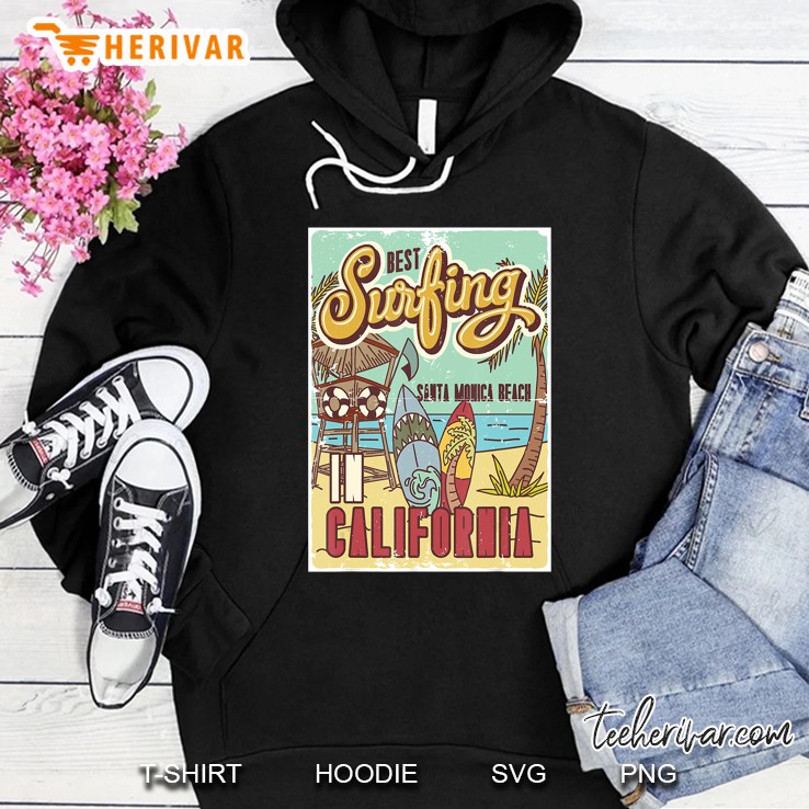 Retro Surfing Santa Monica California - California Paradise Hoodie