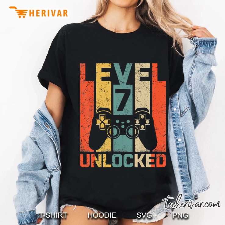 Retro Vintage 7Th Birthday Gamer Gift Level 7 Unlocked Ladies Tee