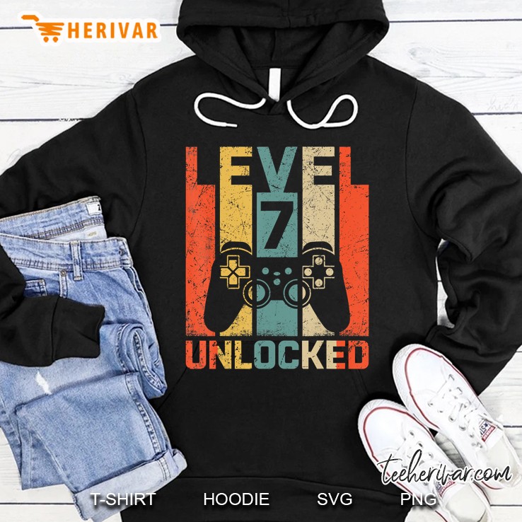 Retro Vintage 7Th Birthday Gamer Gift Level 7 Unlocked Hoodie