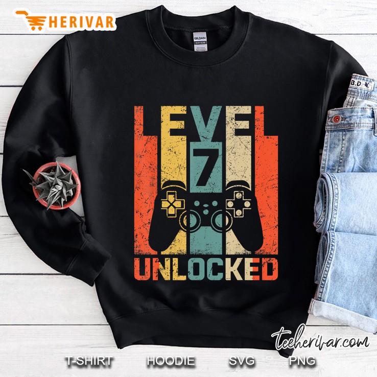 Retro Vintage 7Th Birthday Gamer Gift Level 7 Unlocked Sweatshirt