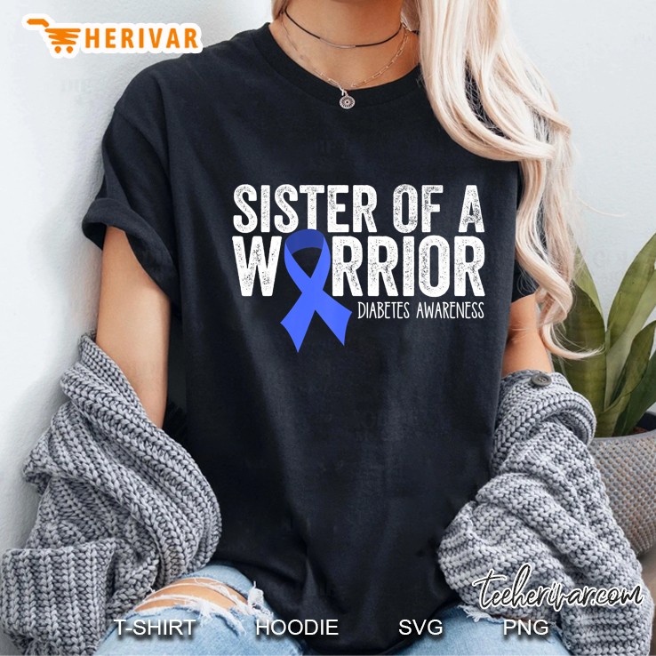 Sister Of A Warrior T1d Diabetic Blue Ribbon Support Gift Hoodie