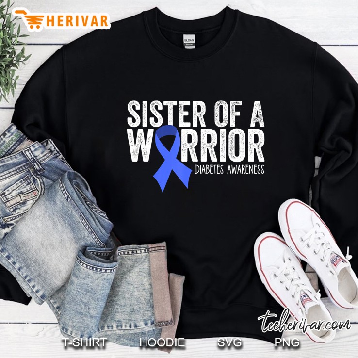 Sister Of A Warrior T1d Diabetic Blue Ribbon Support Gift Mugs