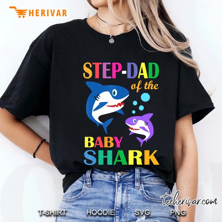 Step-Dad Of The Baby Shark Birthday Step-Dad Shark Christmas Ladies Tee