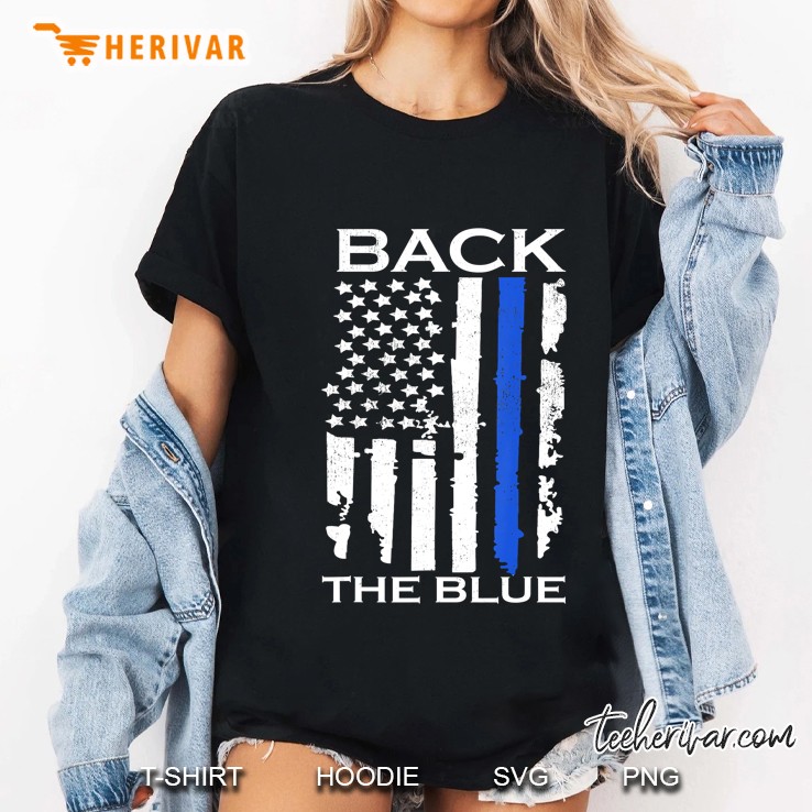 Thin Blue Line Back The Blue American Flag Police Support Ladies Tee