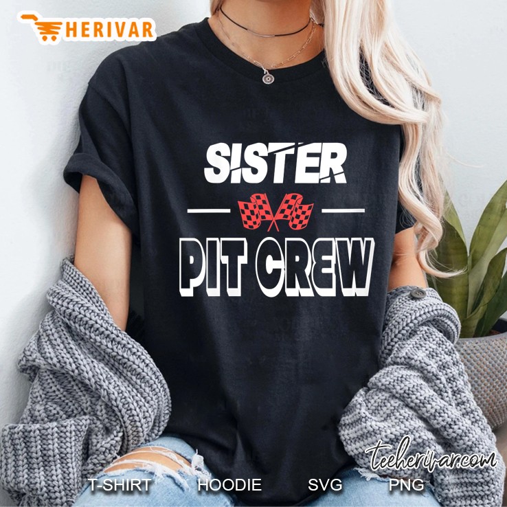 Womens Dirt Track Racing Gifts Pit Crew Checker Flag Sister Racing Hoodie