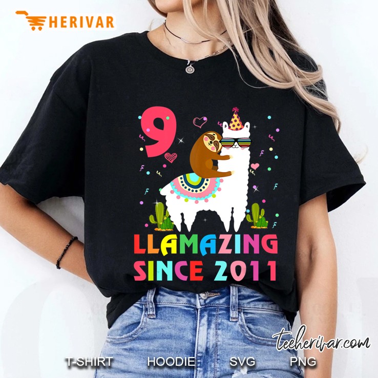 9 Years Old 9Th Birthday Sloth Riding Llama Girls Kids Hoodie