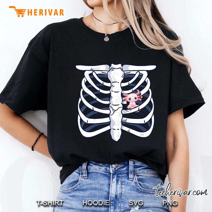 Axolotl Heart Fan Skeleton Chest Costume Carneval Halloween Ladies Tee