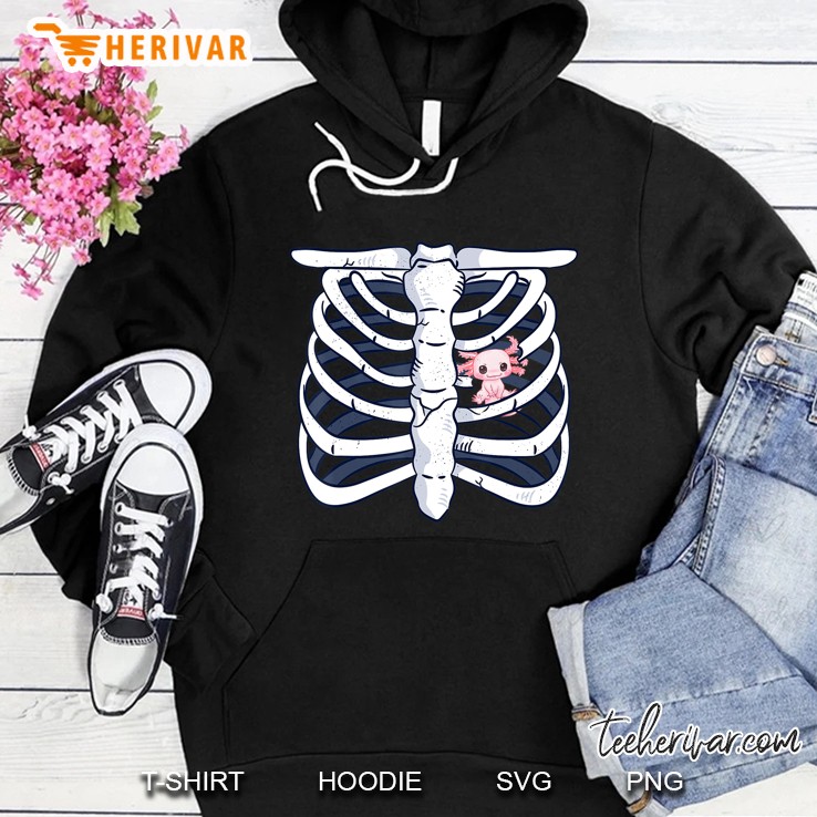 Axolotl Heart Fan Skeleton Chest Costume Carneval Halloween Hoodie