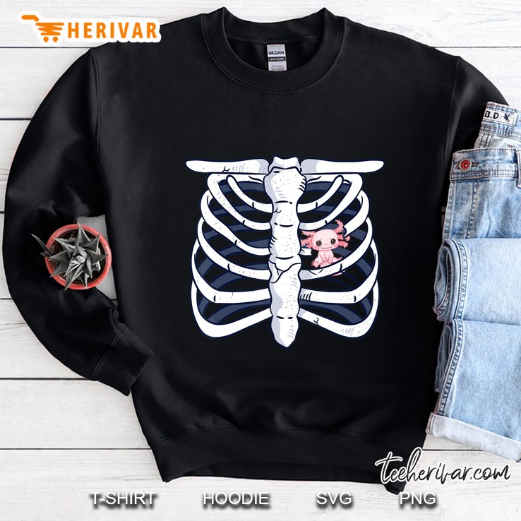 Axolotl Heart Fan Skeleton Chest Costume Carneval Halloween Sweatshirt
