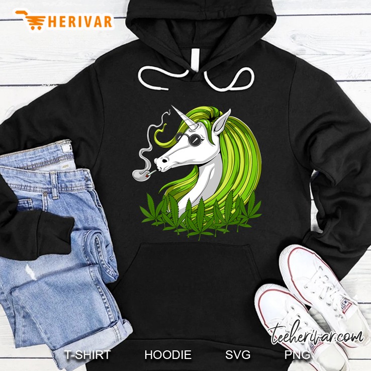 Unicorn Hippie Smoking Weed Cannabis Leaves Marijuana Women Hoodie
