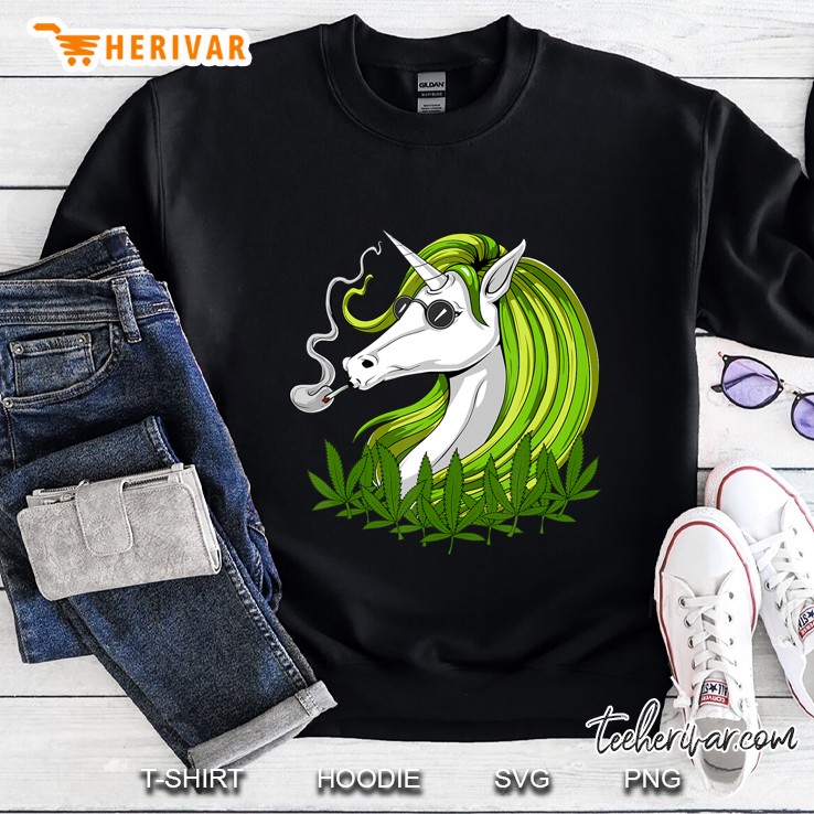 Unicorn Hippie Smoking Weed Cannabis Leaves Marijuana Women Sweatshirt