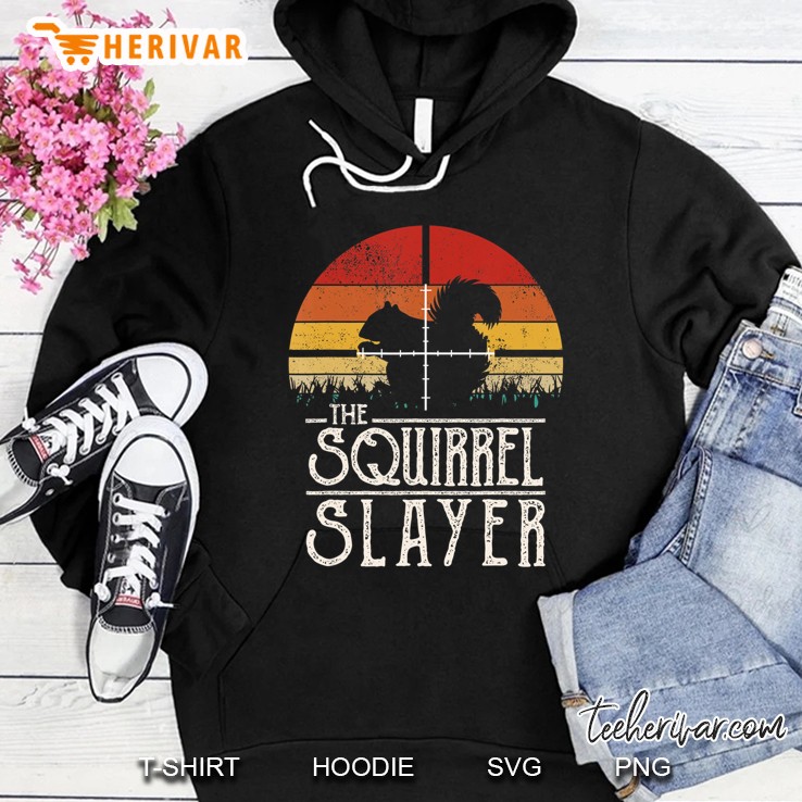 Vintage Sunset Retro Style Squirrel Hunting Squirrel Slayer Hoodie