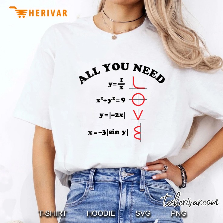 Womens All You Need Is Love Math Graph Equations Black Text V-Neck Ladies Tee
