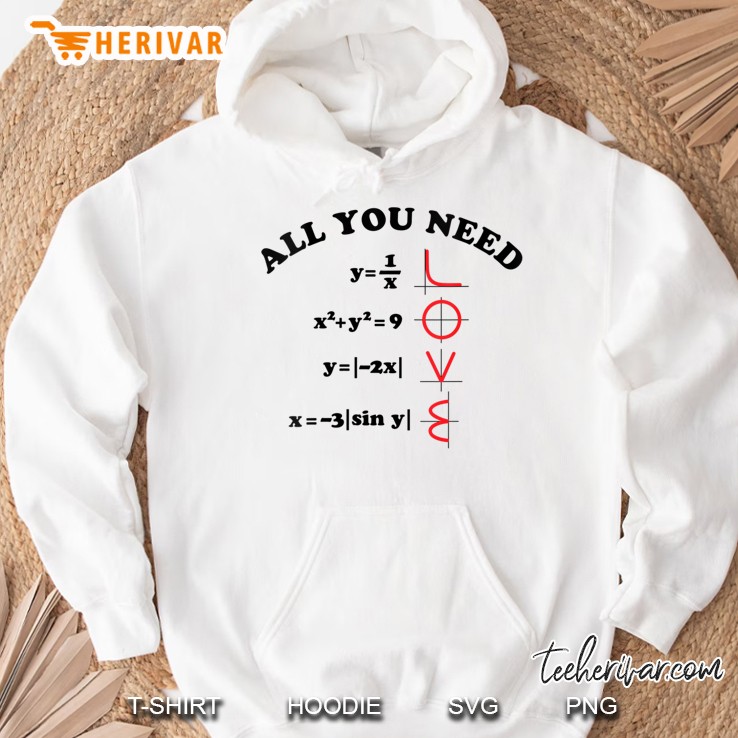 Womens All You Need Is Love Math Graph Equations Black Text V-Neck Hoodie